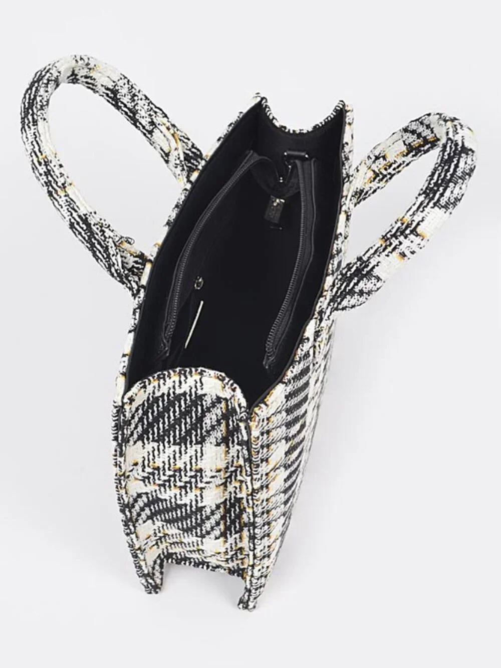Tweed Plaid Medium Tote ✨ Chic Structured Handbag • Black & Cream Crossbody
